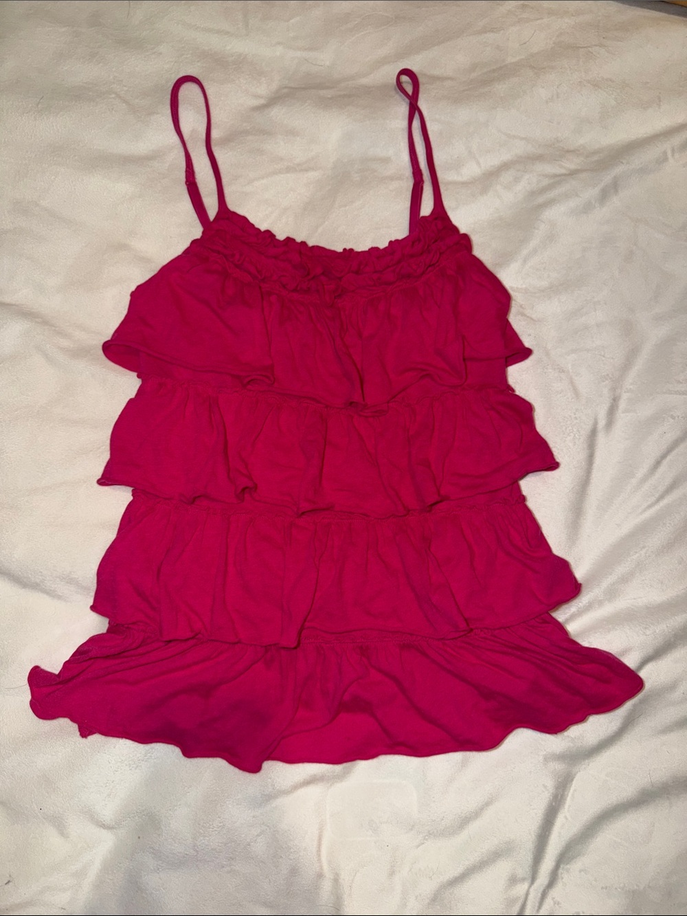 Express Hot Pink Tiered Ruffle Spaghetti Strap Top